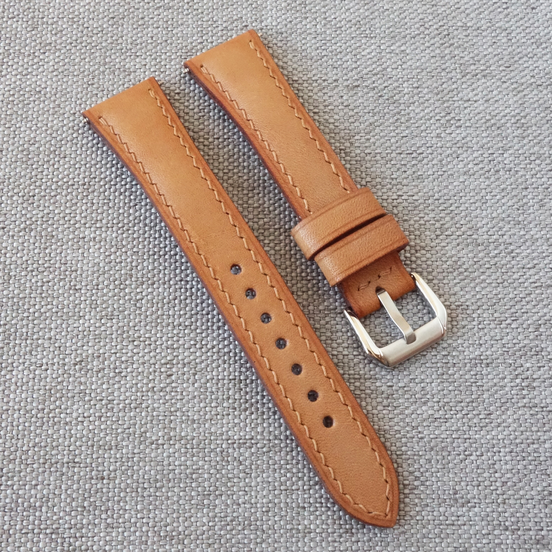 Beige leather watch strap. 100% handmade, classic, casual style. Fit for many wristwatches. It will be a good addition to your watches: Rolex, Tudor, TAG Heuer, Seiko, Omega, IWC, Breitling, Tissot and other fine models.