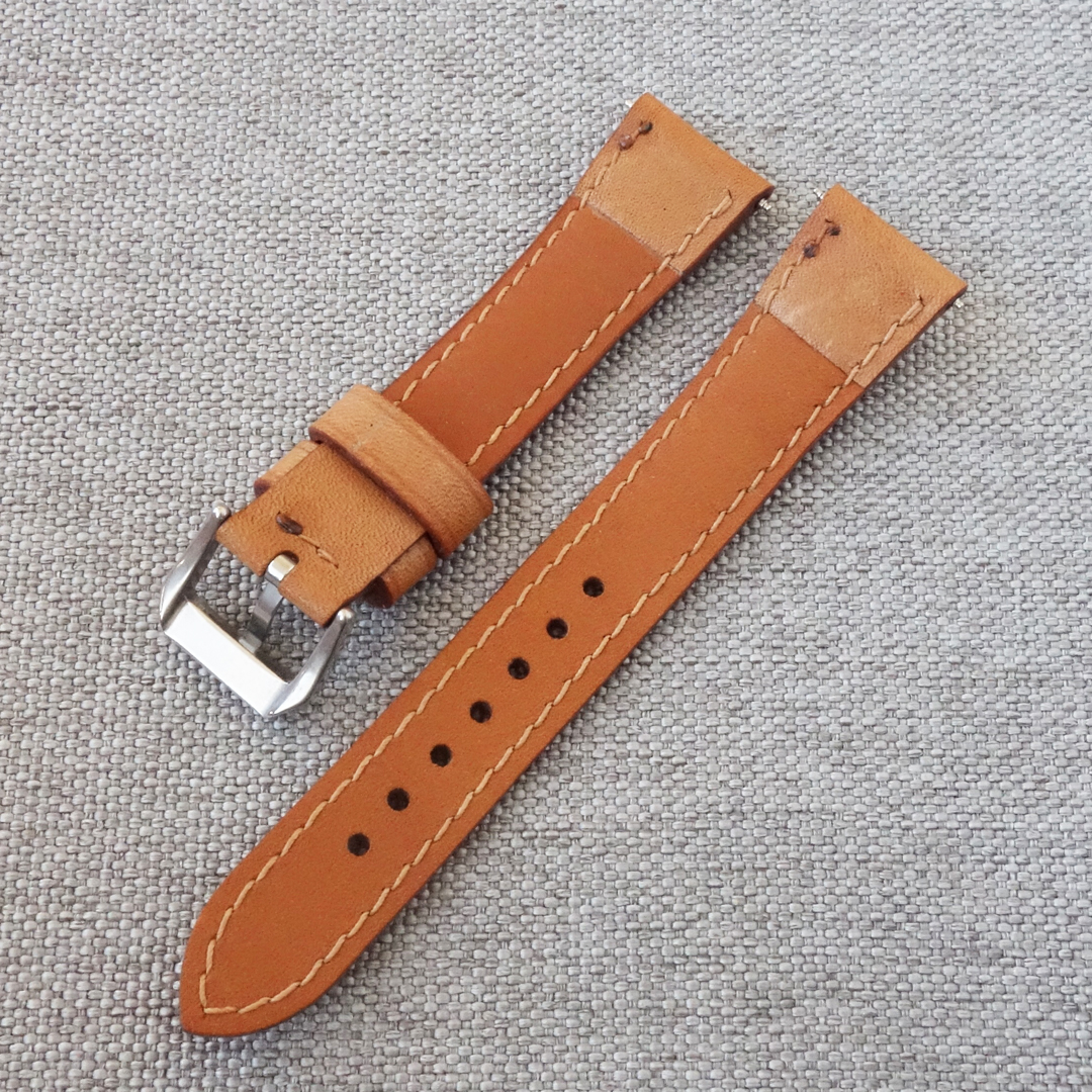 Beige leather watch strap. 100% handmade, classic, casual style. Fit for many wristwatches. It will be a good addition to your watches: Rolex, Tudor, TAG Heuer, Seiko, Omega, IWC, Breitling, Tissot and other fine models.