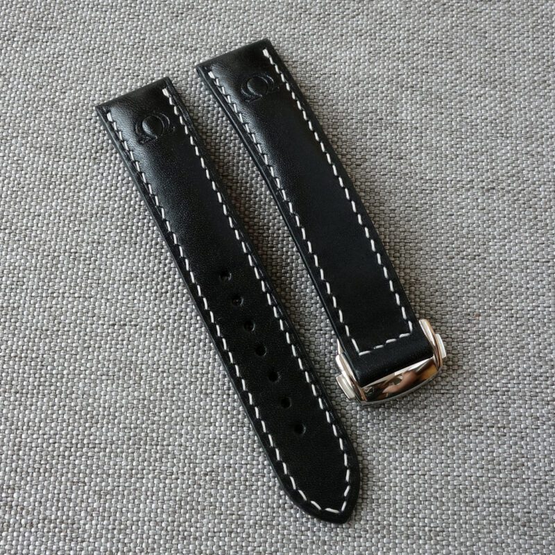 Black leather watch strap & clasp for OMEGA