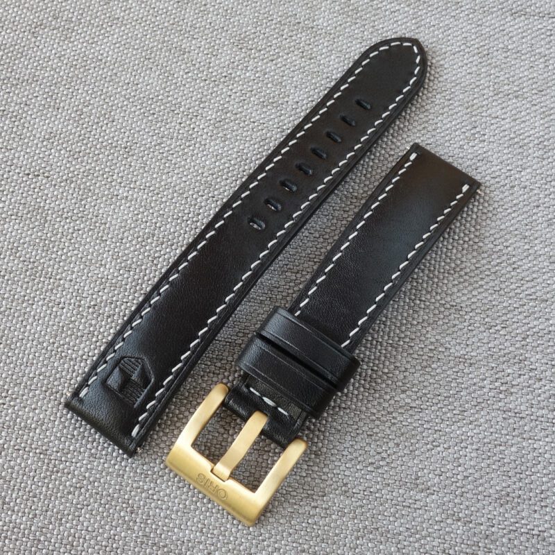 Handmade watch strap for ORIS, black leather