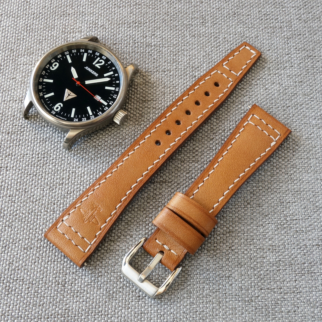 Handmade pilot aviator watch strap beige tan leather