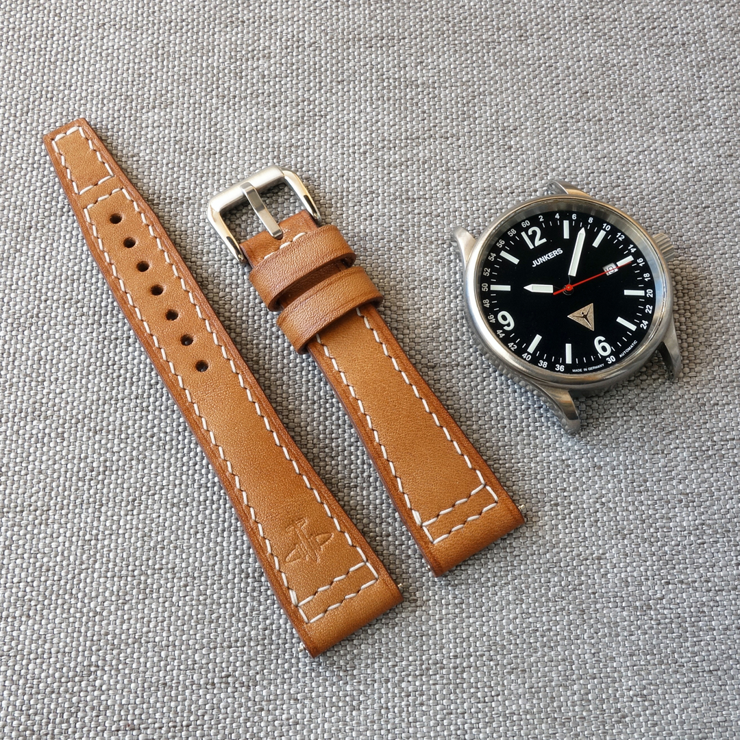 Handmade pilot aviator watch strap beige tan leather