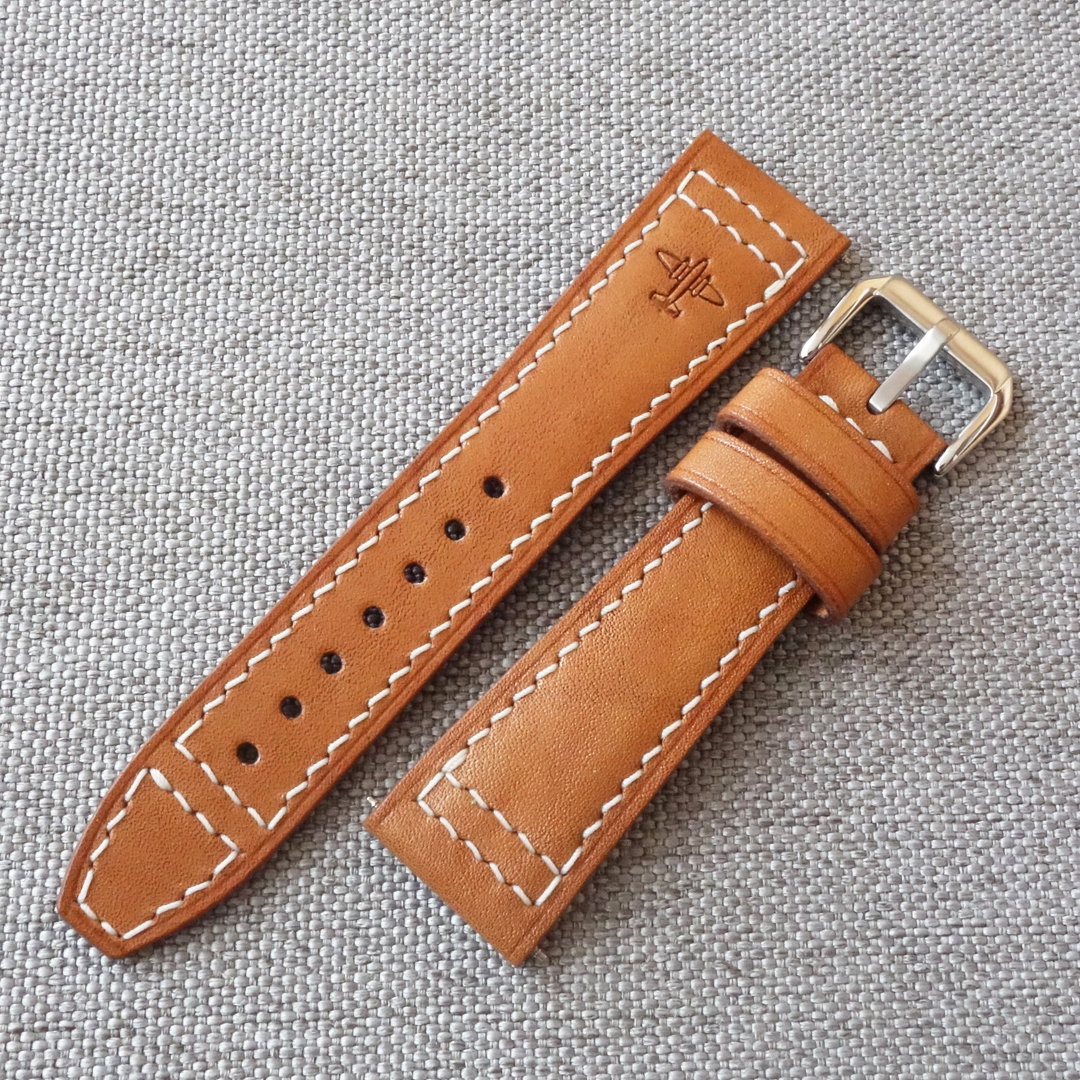 Pilot aviator watch strap 100% handmade, beige leather. Fits most watches. This will be a good addition to your IWC watch, Zenith, Breitling, Oris, Laco, Aristo, Omega, Hamilton, Seiko and many other beautiful watch brands.