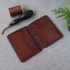 Handmade minimalist bifold card Wallet brown leather - Leoni straps