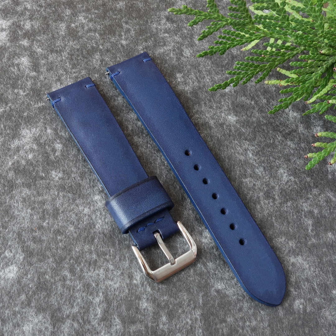 Set of 2 handmade leather belts, choice of 6 colors, any size. Full grain genuine leather. Width 24, 23, 22, 21, 20, 19, 18mm. Handmade blue watch strap.