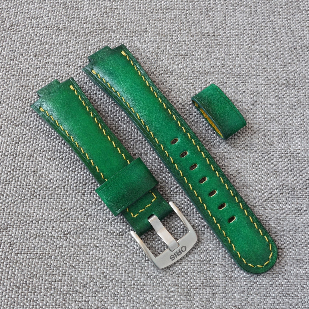Green leather watch strap for ORIS Aquis - Image 2