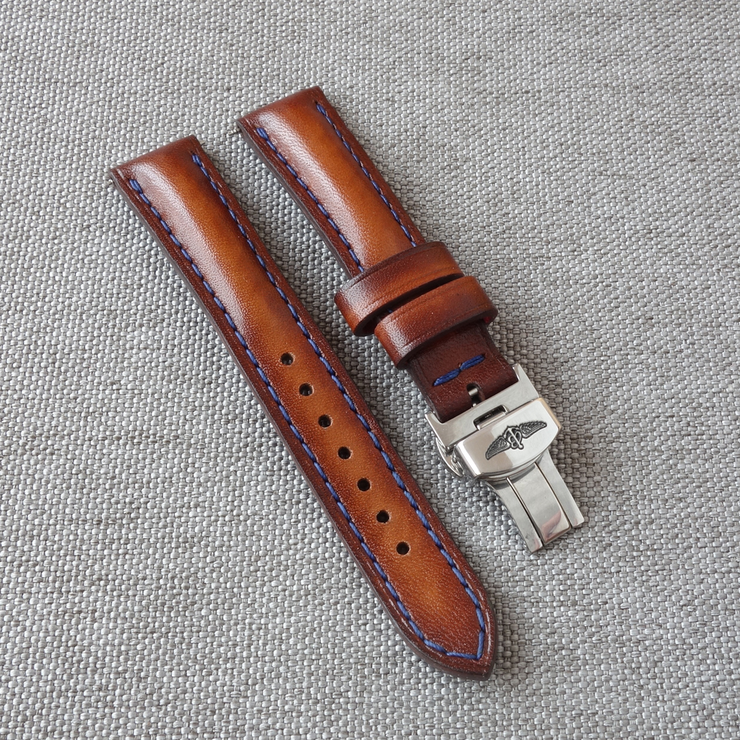 Watch strap for Breitling. Full grain genuine leather, brown vintage color. Width 24, 22, 20, 19,18mm. Handmade watch band.