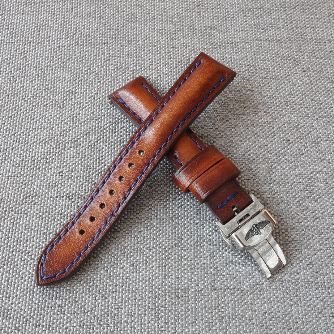 Watch strap for Breitling. Full grain genuine leather, brown vintage color. Width 24, 22, 20, 19,18mm. Handmade watch band.