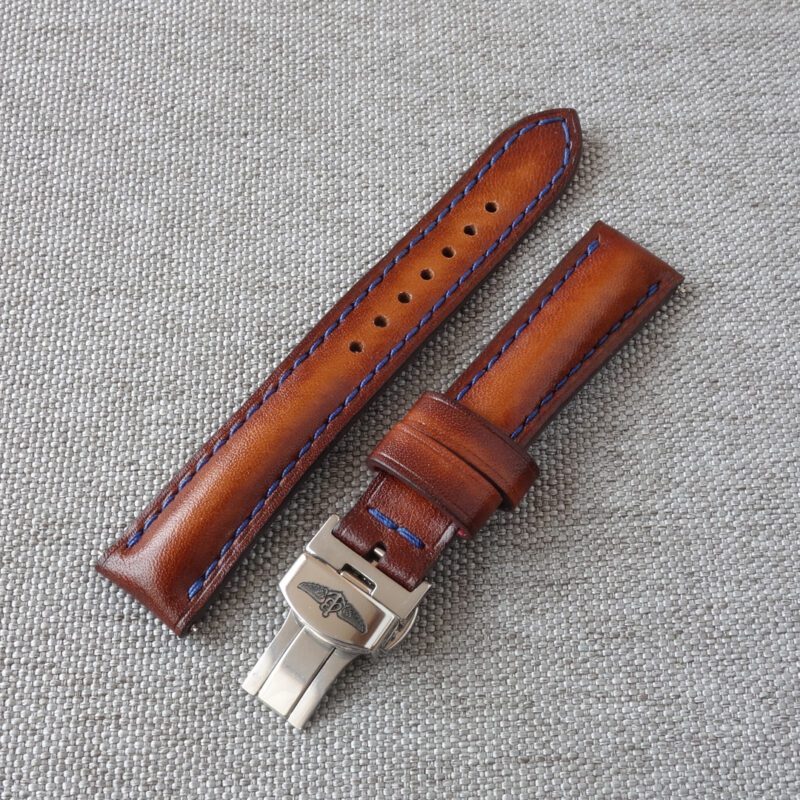 Watch strap for Breitling. Full grain genuine leather, brown vintage color. Width 24, 22, 20, 19,18mm. Handmade watch band.