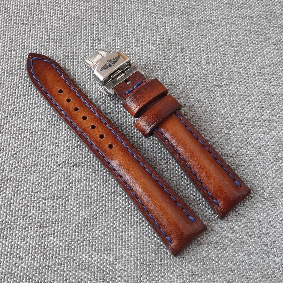 Watch strap for Breitling. Full grain genuine leather, brown vintage color. Width 24, 22, 20, 19,18mm. Handmade watch band.