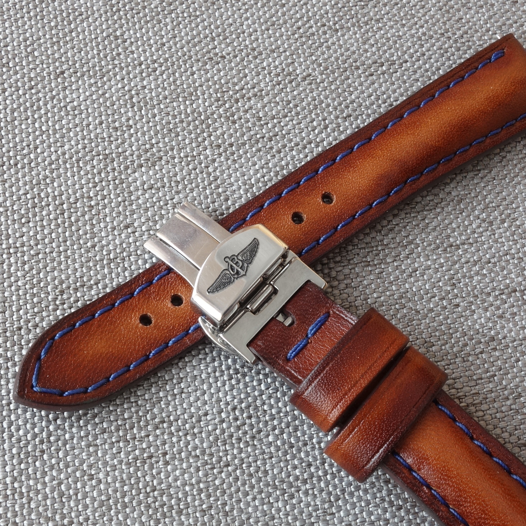 Watch strap for Breitling. Full grain genuine leather, brown vintage color. Width 24, 22, 20, 19,18mm. Handmade watch band.