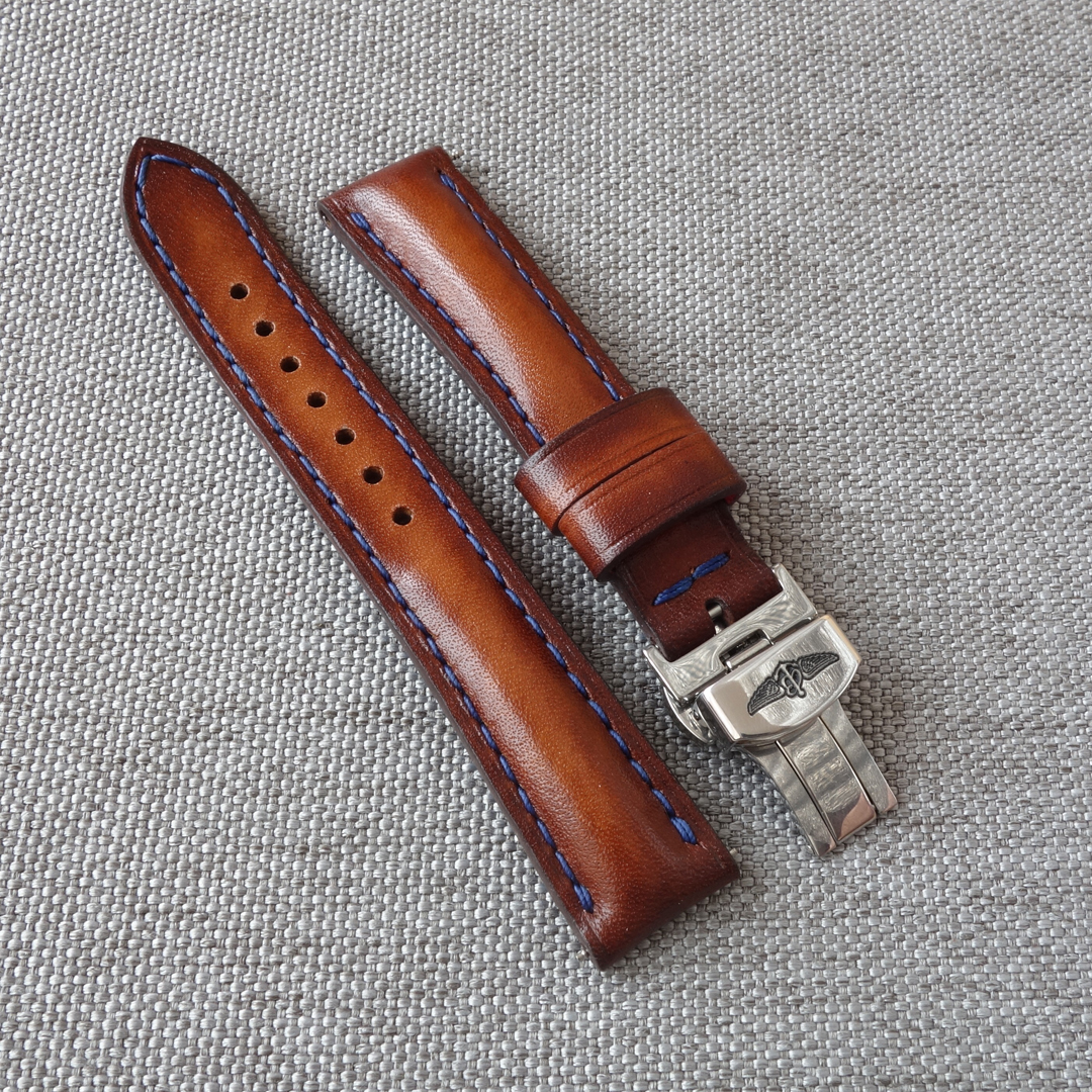 Watch strap for Breitling. Full grain genuine leather, brown vintage color. Width 24, 22, 20, 19,18mm. Handmade watch band.