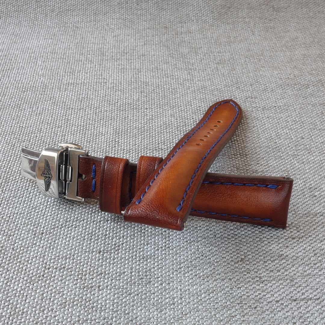 Watch strap for Breitling. Full grain genuine leather, brown vintage color. Width 24, 22, 20, 19,18mm. Handmade watch band.