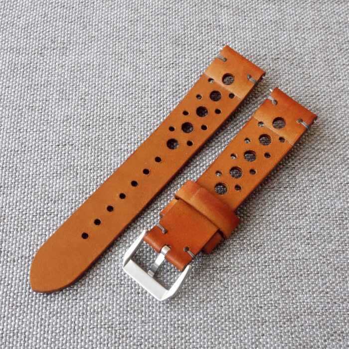 Rust leather racing watch strap - Leoni straps