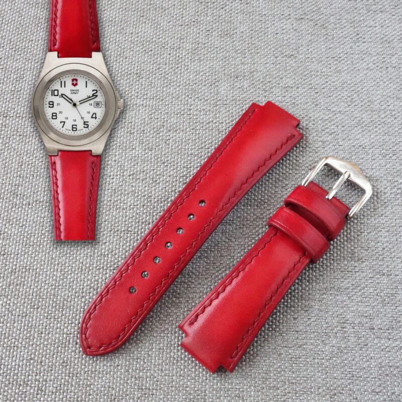 Red leather watch strap for Victorinox, 100% handmade strap. Fit for Swiss Army 24589. It is possible to manufacture such a strap for other models.
