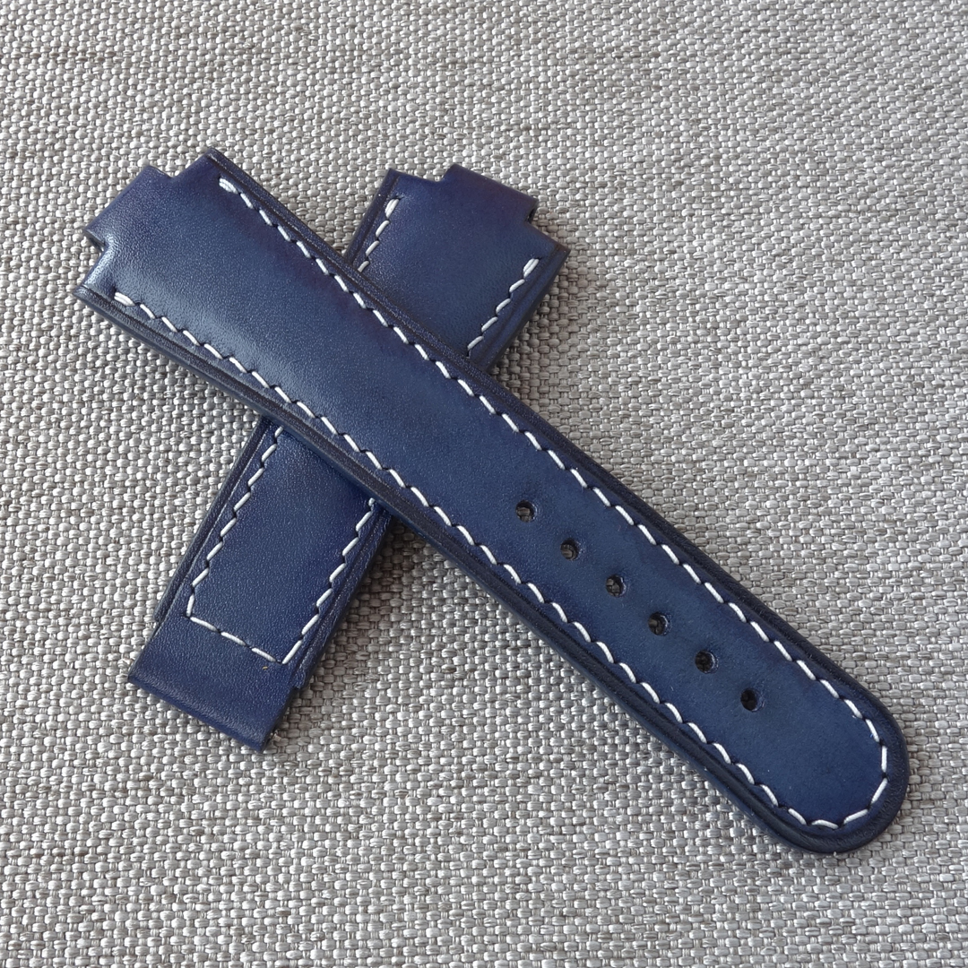 Blue leather watch strap ORIS Aquis for deployment clasp - Image 3