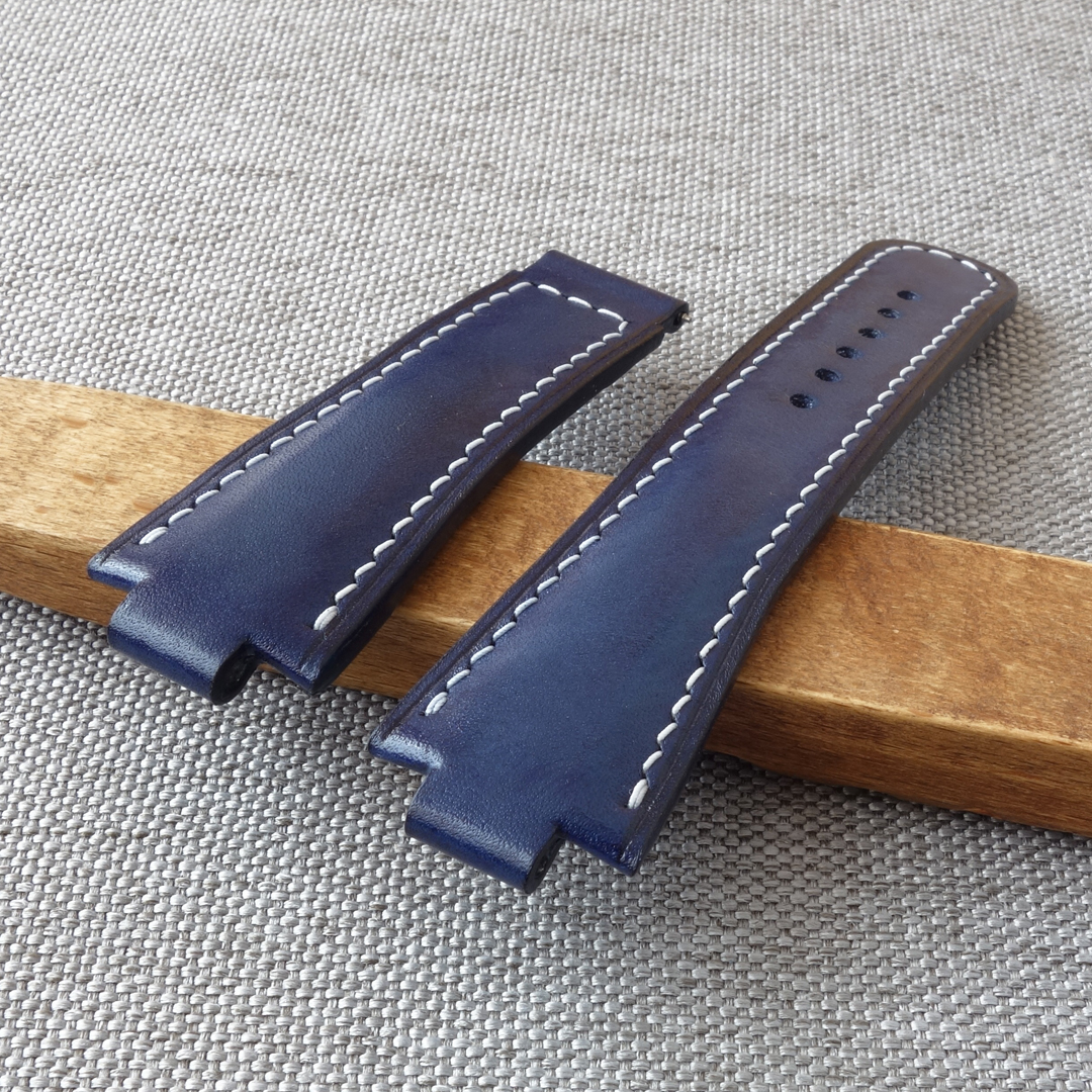 Blue leather watch strap ORIS Aquis for deployment clasp - Image 4