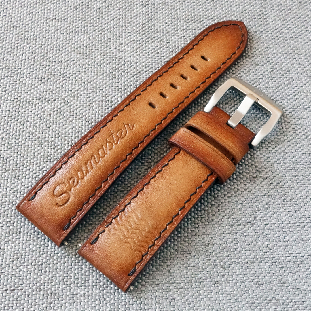Tan leather watch strap, 100% handmade, fits Omega Seamaster watches. Diver 300m, Planet Ocean and other models. It is possible to produce a strap of any color and size, as desired by the customer.