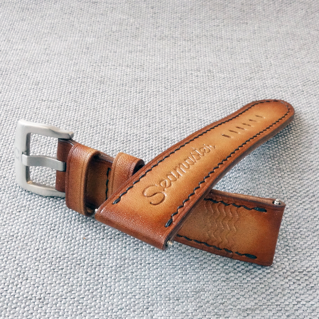 Tan leather watch strap, 100% handmade, fits Omega Seamaster watches. Diver 300m, Planet Ocean and other models. It is possible to produce a strap of any color and size, as desired by the customer.