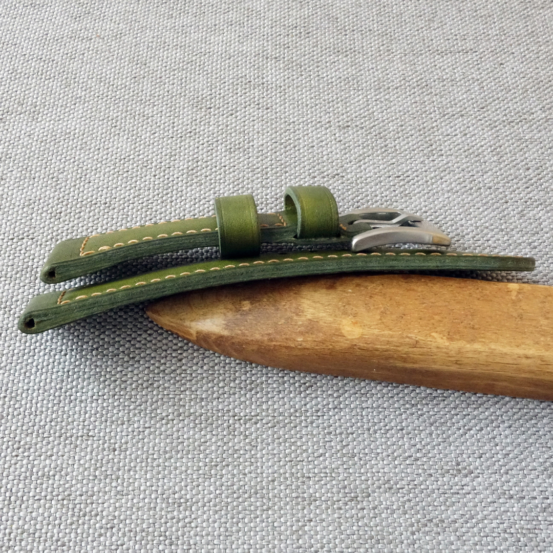 Olive leather handmade watch strap for Panerai, Replacement watchband PAM style. Fits most Panerai models: Luminor, Submersible, Radiomir.