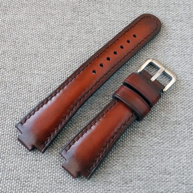 Watch strap for ORIS Aquis, burgundy brown leather. Handmade replacement watchband. Fits most ORIS Aquis watches: 39.5mm/ 41.5mm Calibre 400/ 43.5mm/ 43mm/ 45.5mm/ 46mm, Divers, Aquis Date, TT1, F1, Other Oris Models.