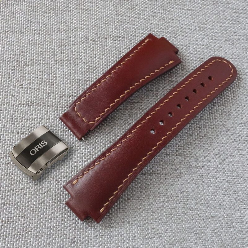 Cherry brown leather watch strap, fits the original ORIS Aquis deployment clasp. 100% handmade, replacement watchband. Made of the high quality genuine leather.