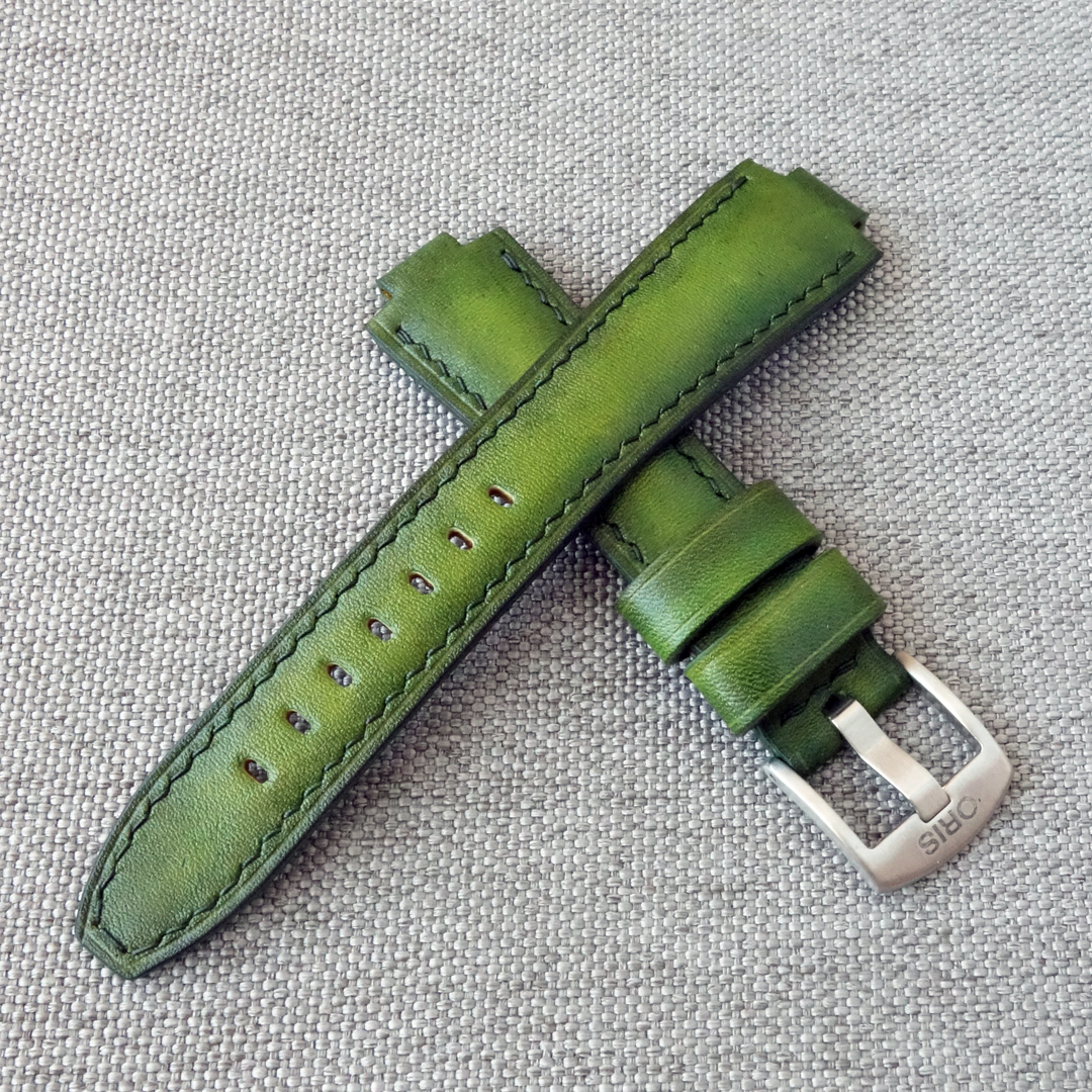 Handmade green leather watch strap for ORIS Aquis - Image 3