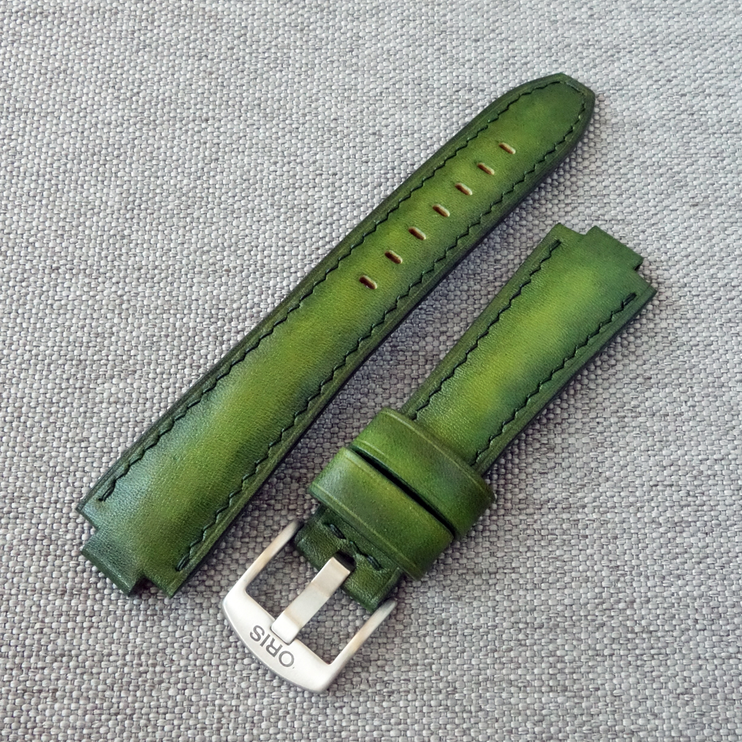 Handmade green leather watch strap for ORIS Aquis - Image 8