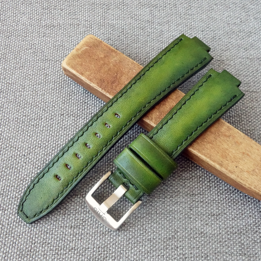 Handmade green leather watch strap for ORIS Aquis - Image 6