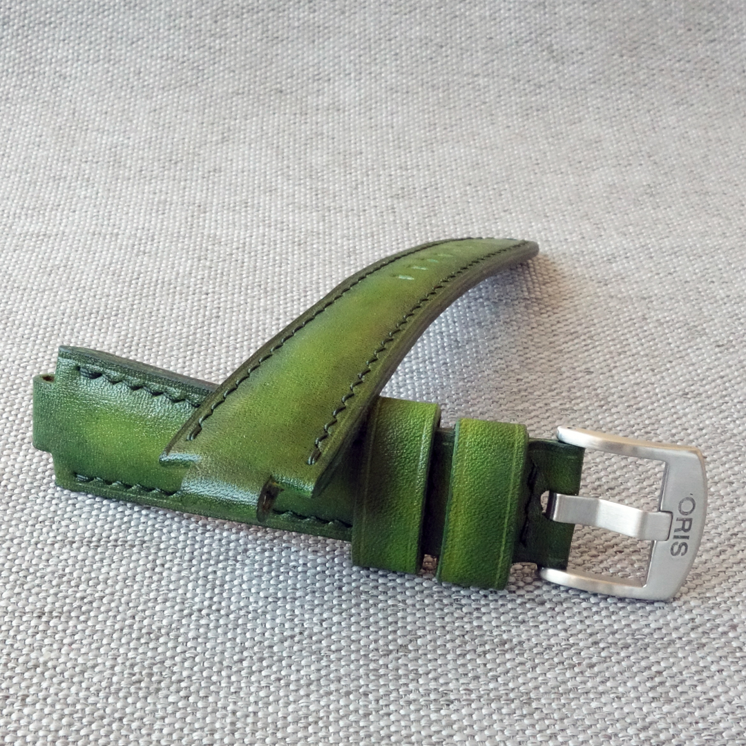Handmade green leather watch strap for ORIS Aquis - Image 5