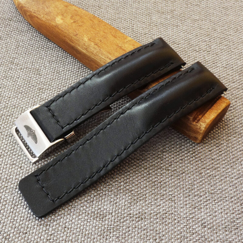 Handmade Black leather watch strap for Breitling, and any watches with deployment clasp. Lug size: 24, 22mm  / Clasp width: 20mm Suitable for Breitling models: Avenger, B01, Chronomat, Galactic, Navitimer, Superocean, Heritage, Colt, Professional, Blackbird, Transocean