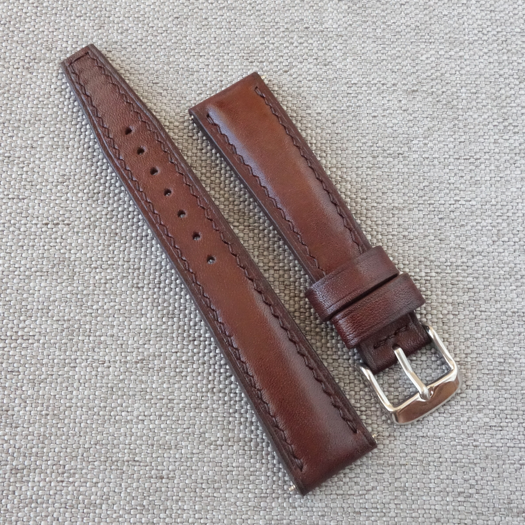 Handmade Brown leather watch strap retro "tropic" style - Image 4