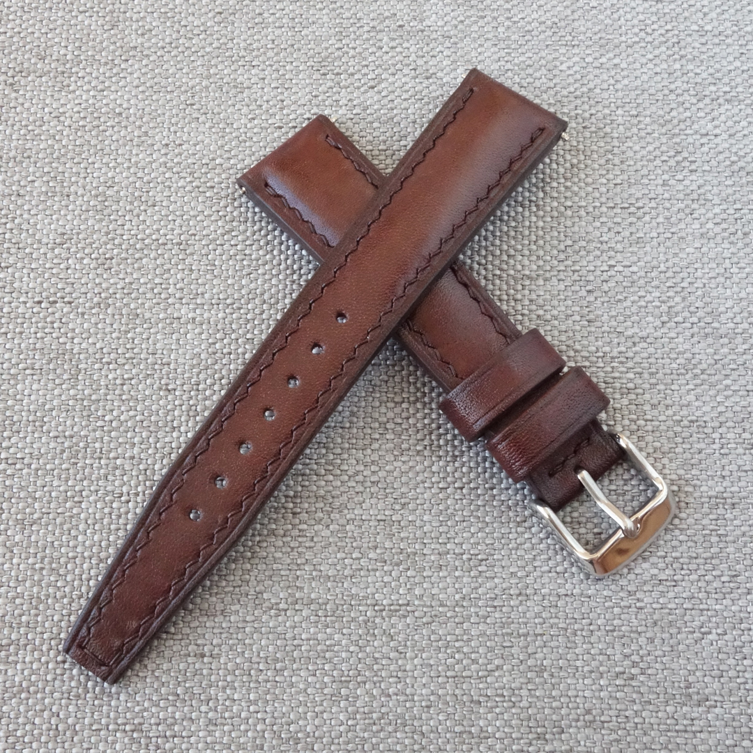 Handmade watch strap, brown leather. Retro, vintage "tropic" style. Replacement watchband. Fits most watches with 20mm lug width. Seiko, Rolex, Tudor, Omega, IWC, Citizen, TAG Heuer, Other Models. 