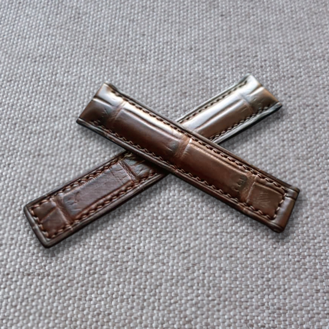 Handmade Brown crocodile alligator leather watch strap for Breitling, and any watches with deployment clasp. Lug size: 24, 22mm / Clasp width: 20mm Suitable for Breitling models: Avenger, B01, Chronomat, Galactic, Navitimer, Superocean, Heritage, Colt, Professional, Blackbird, Transocean Material: top quality genuine crocodile / alligator leather.