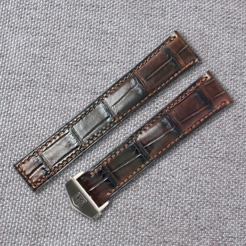 Handmade Brown crocodile alligator watch strap for TAG Heuer, and any watches with deployment clasp. Lug size: 22, 21, 20mm / Clasp width: 18mm Suitable for Breitling models: Carrera, Aquaracer, Formula 1, Monaco Material: top quality genuine crocodile / alligator leather.
