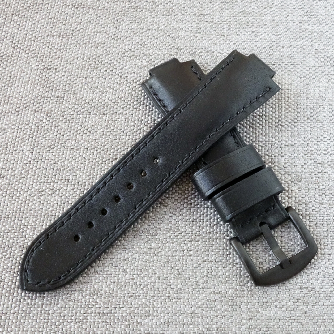 Full black leather watch strap for ORIS Aquis handmade - Image 2
