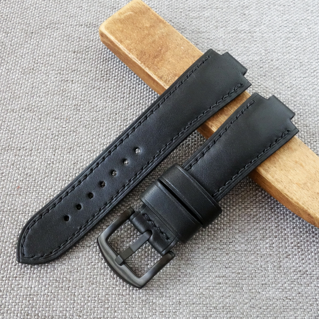Full black leather watch strap for ORIS Aquis handmade - Image 3